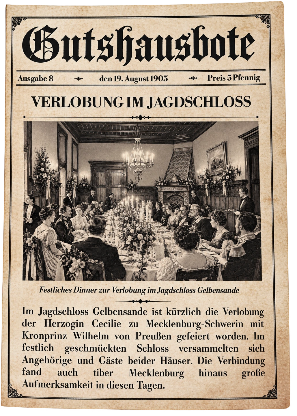 Historische Zeitung Gutshausbote Ausgabe 8 über das Jagdschloss Gelbensande