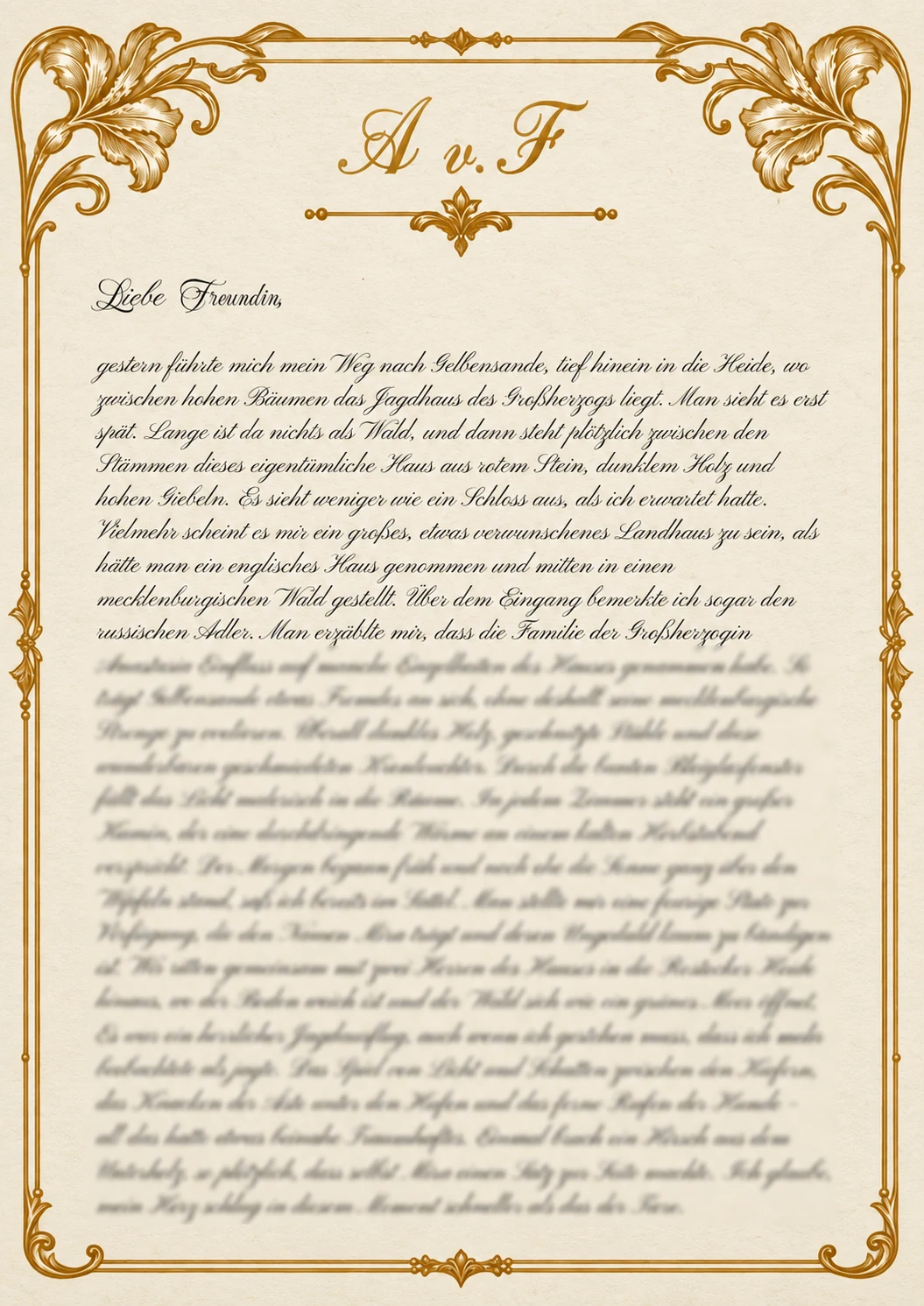 Persönlicher Brief von Anne von Feldsteinhof aus einer Gutshausbote-Ausgabe
